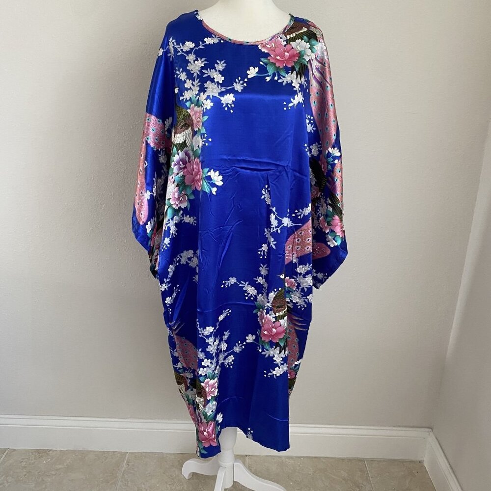 Singapore Silk Dynasty Womens One Size Blue Pink Floral Peacock Lounge Moomoo